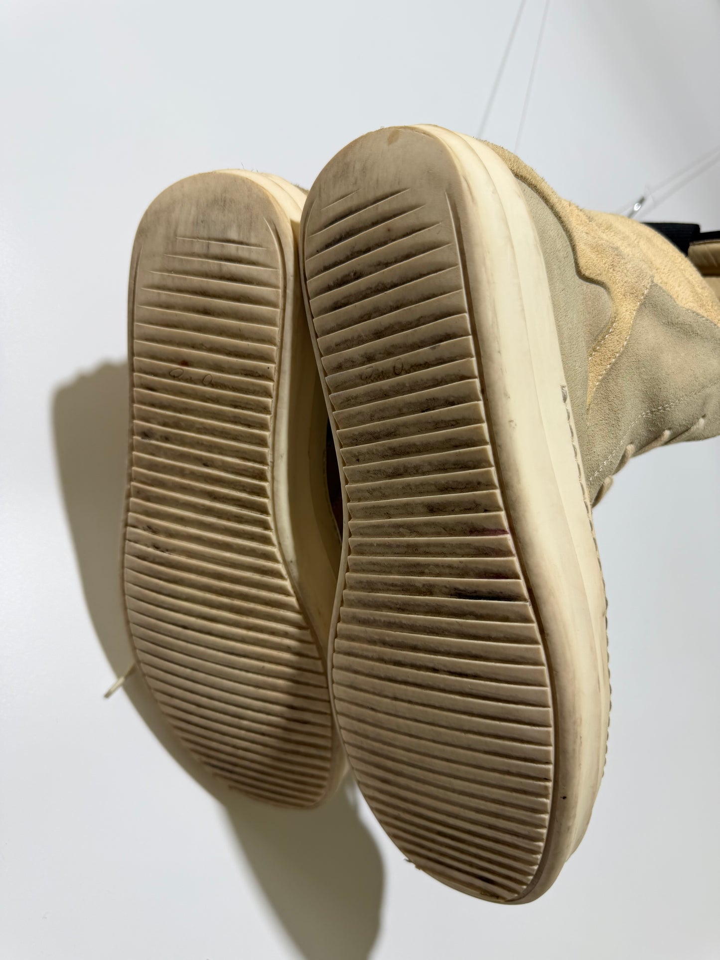 Rick Owens Geobasket Beige Suede Sneakers