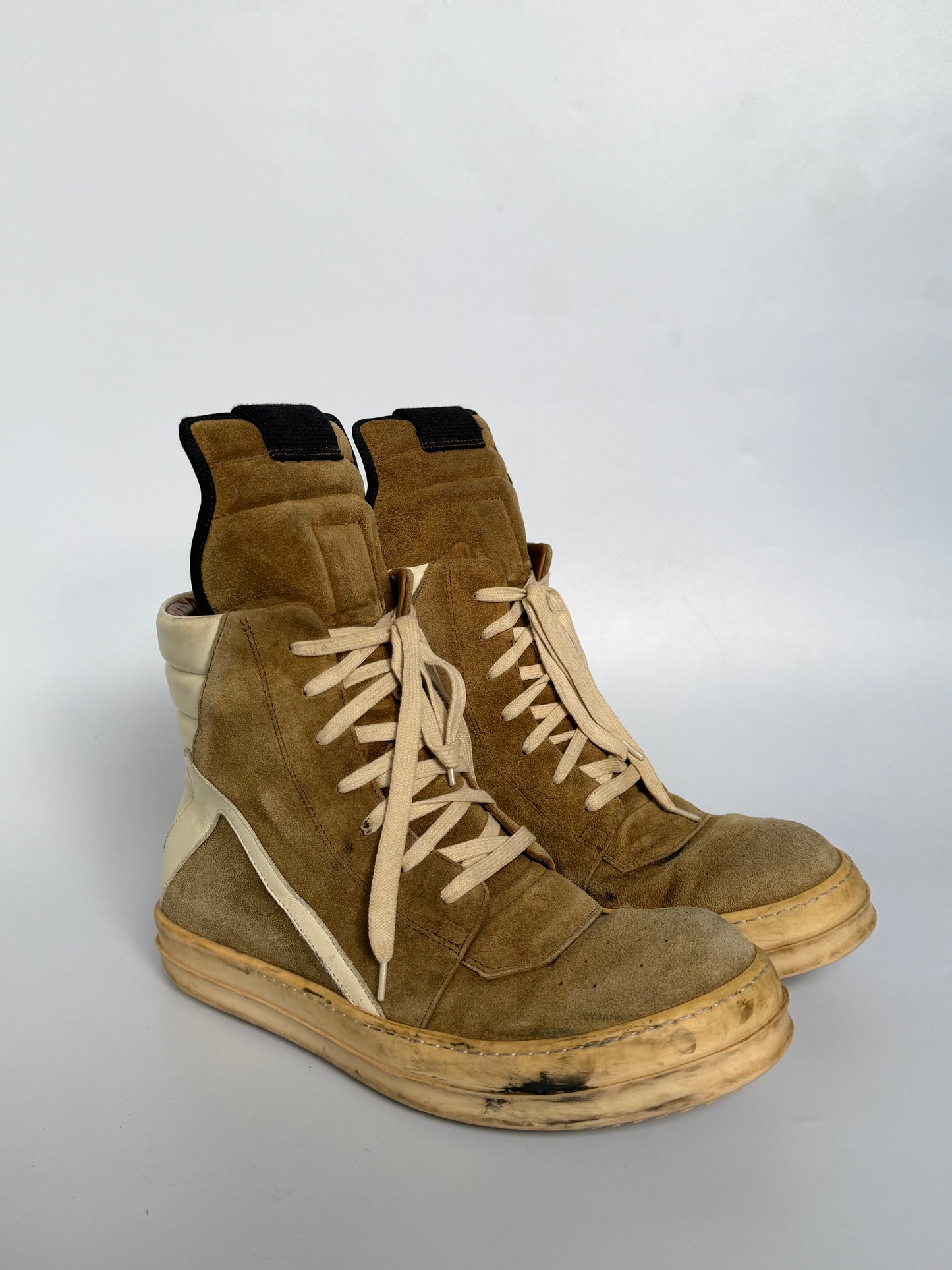 Rick Owens Brown Suede Geobasket Sneakers