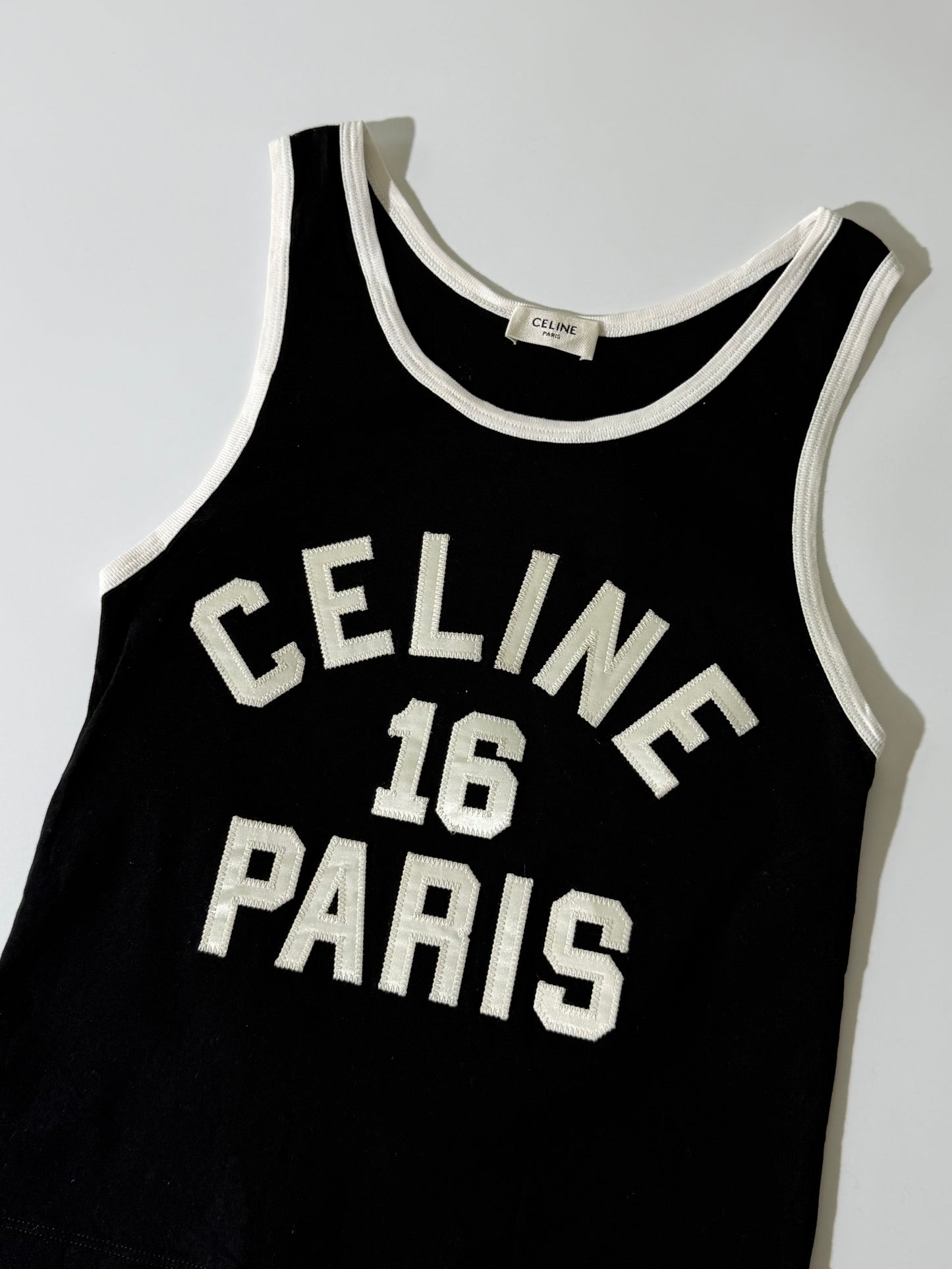 Celine 16 Paris Embroidered Jersey Tank Top