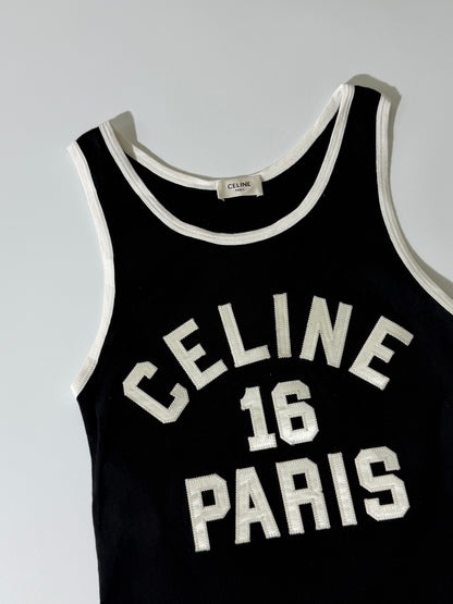 Celine 16 Paris Embroidered Jersey Tank Top