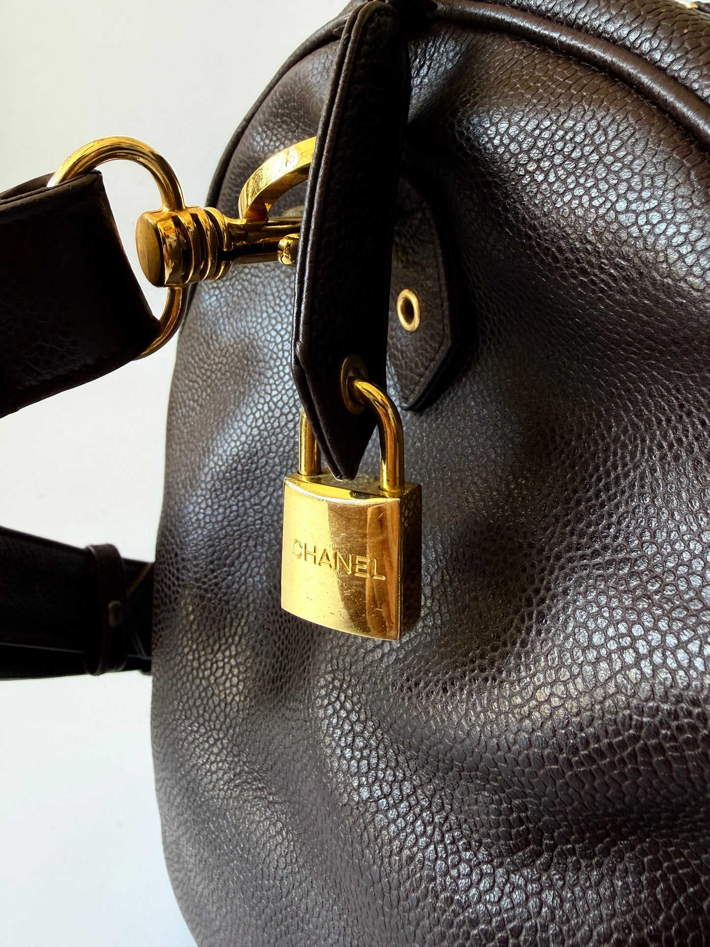 Vintage Chanel Brown Caviar Boston Bag