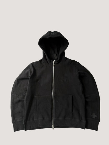 Chrome Hearts Black Leather Cross Patch Zip Up Hoodie
