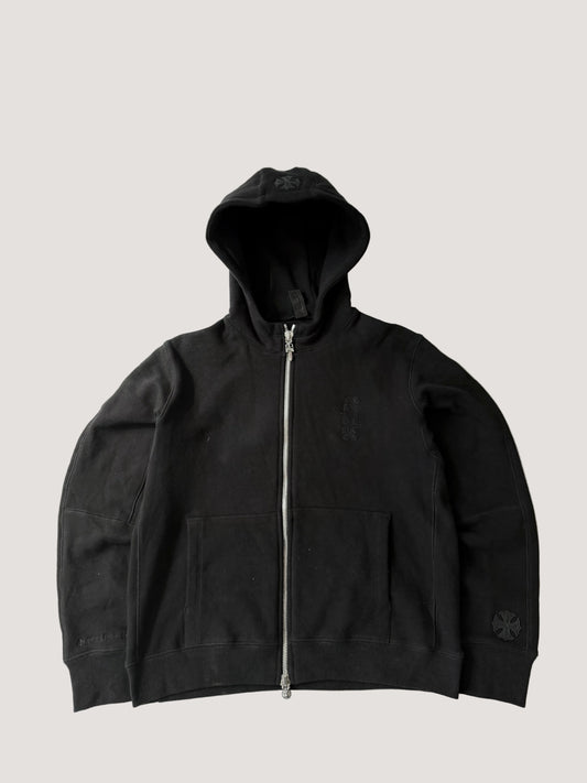 Chrome Hearts Black Leather Cross Patch Zip Up Hoodie