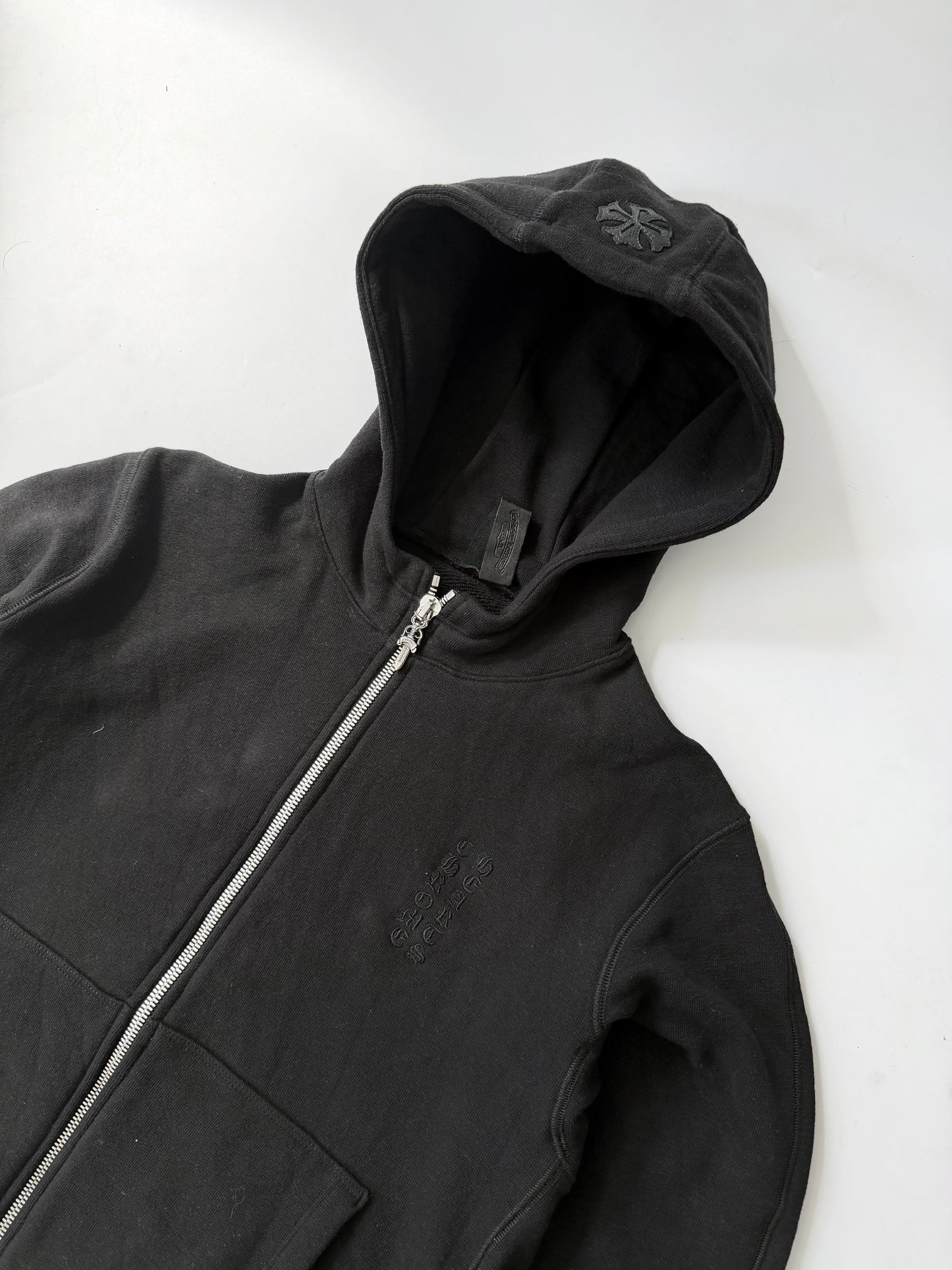 Chrome Hearts Black Leather Cross Patch Zip Up Hoodie