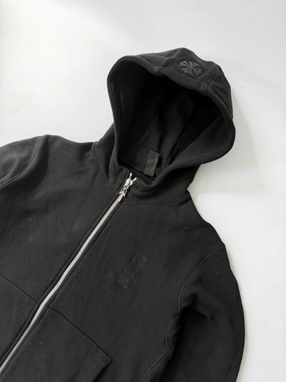 Chrome Hearts Black Leather Cross Patch Zip Up Hoodie