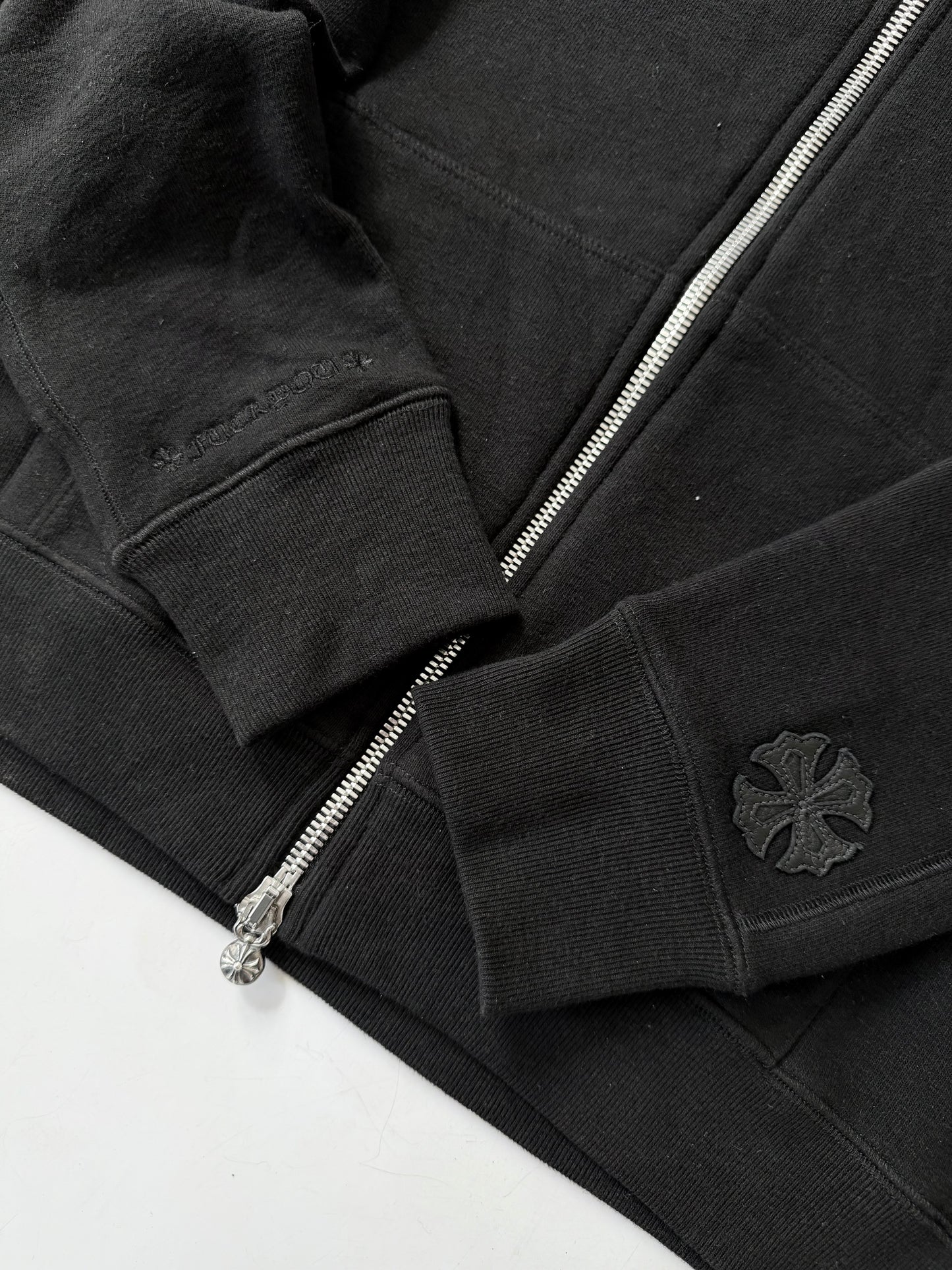 Chrome Hearts Black Leather Cross Patch Zip Up Hoodie