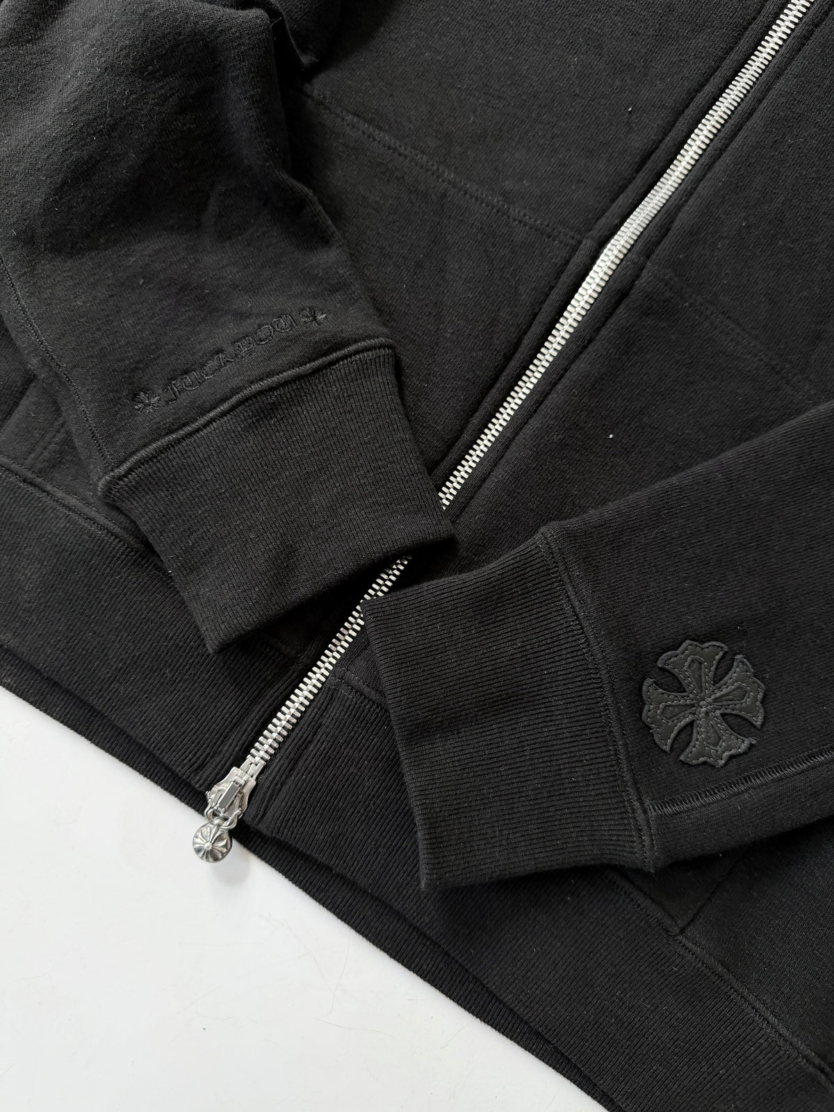 Chrome Hearts Black Leather Cross Patch Zip Up Hoodie