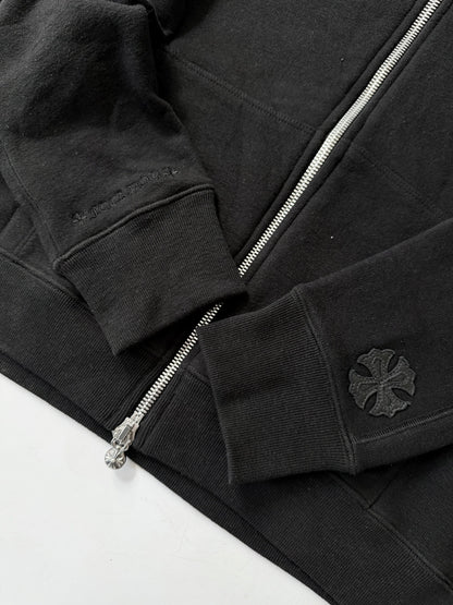 Chrome Hearts Black Leather Cross Patch Zip Up Hoodie