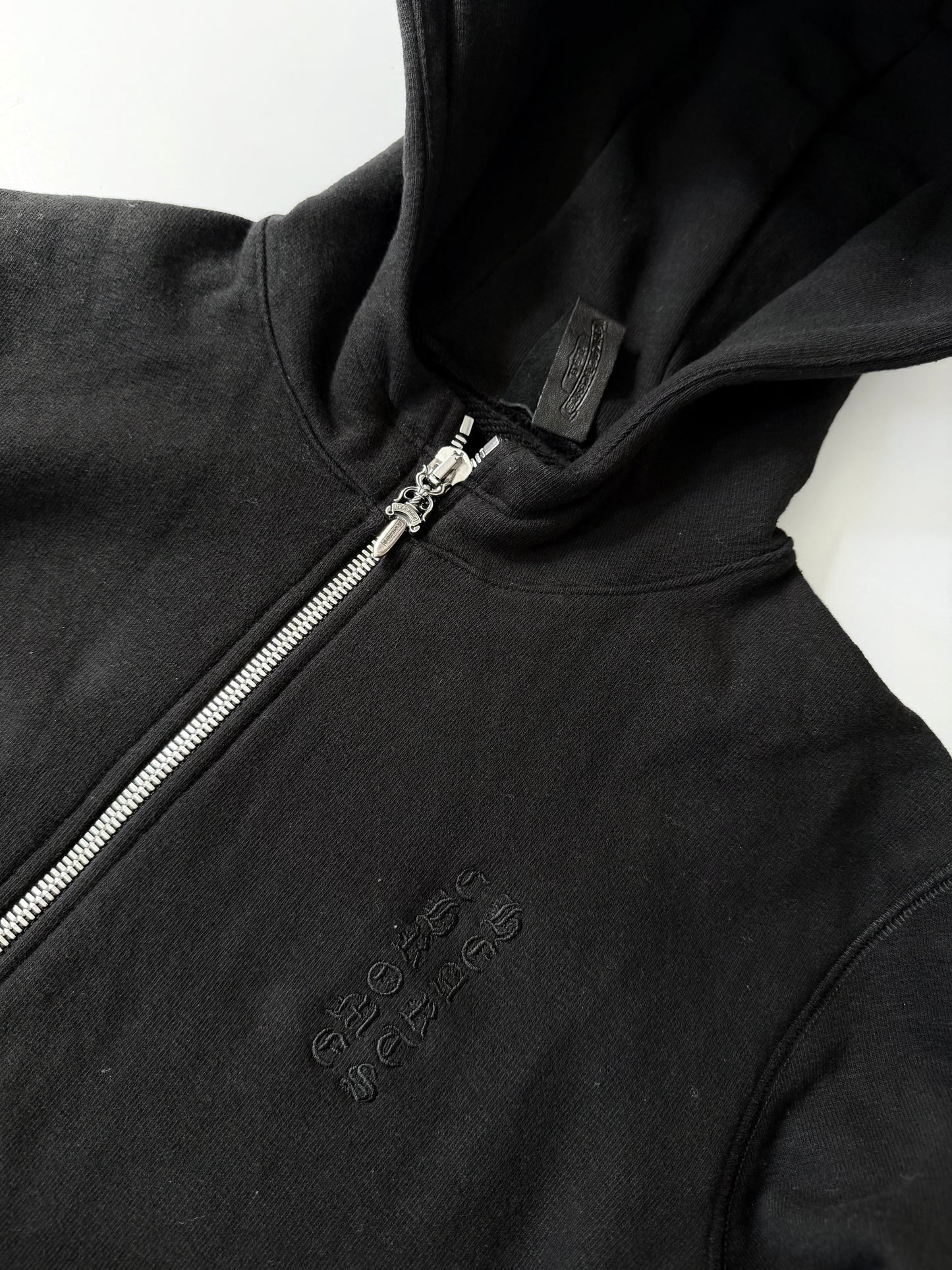 Chrome Hearts Black Leather Cross Patch Zip Up Hoodie