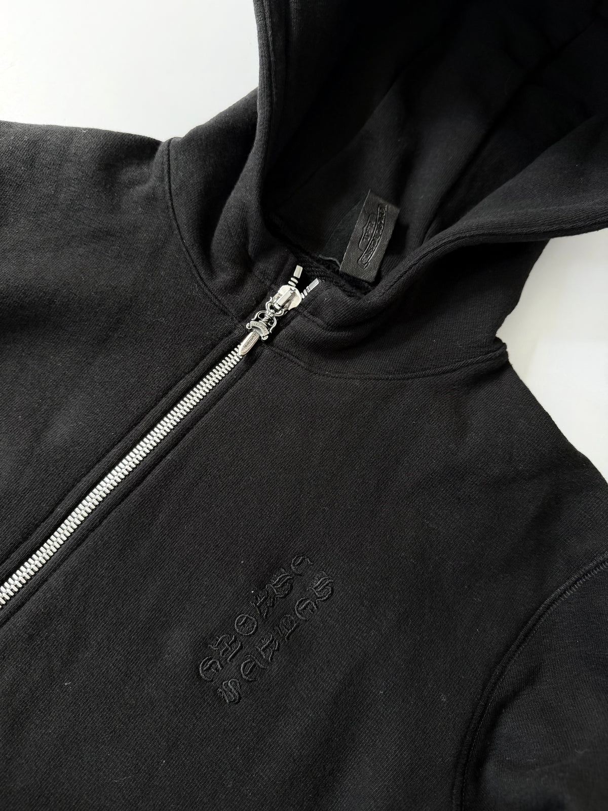 Chrome Hearts Black Leather Cross Patch Zip Up Hoodie