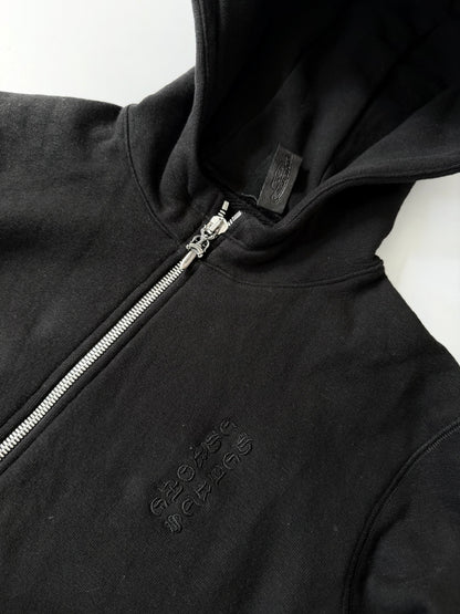 Chrome Hearts Black Leather Cross Patch Zip Up Hoodie