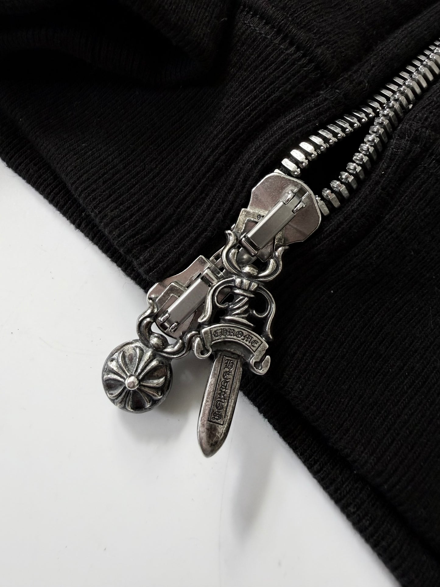 Chrome Hearts Black Leather Cross Patch Zip Up Hoodie