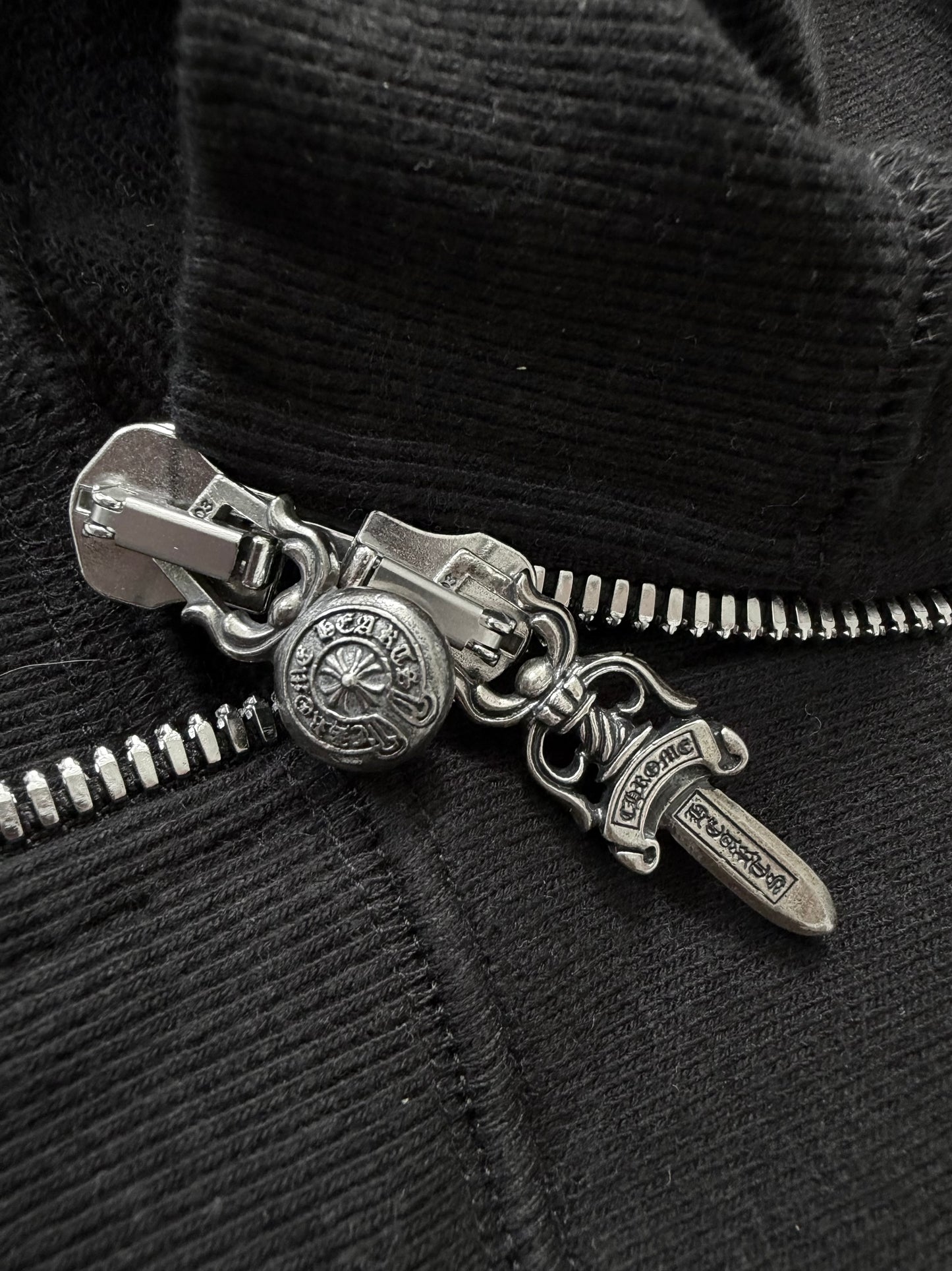 Chrome Hearts Black Leather Cross Patch Zip Up Hoodie