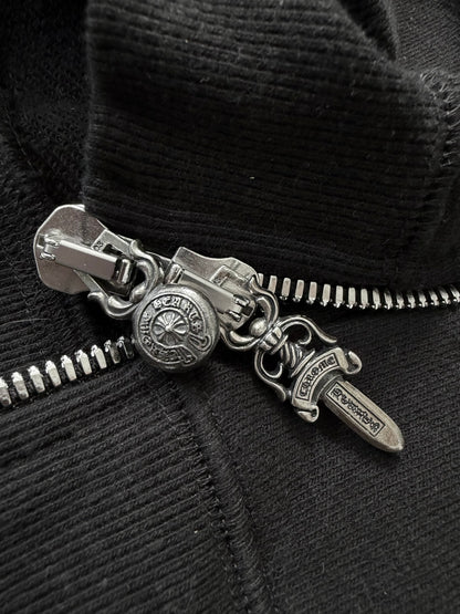 Chrome Hearts Black Leather Cross Patch Zip Up Hoodie