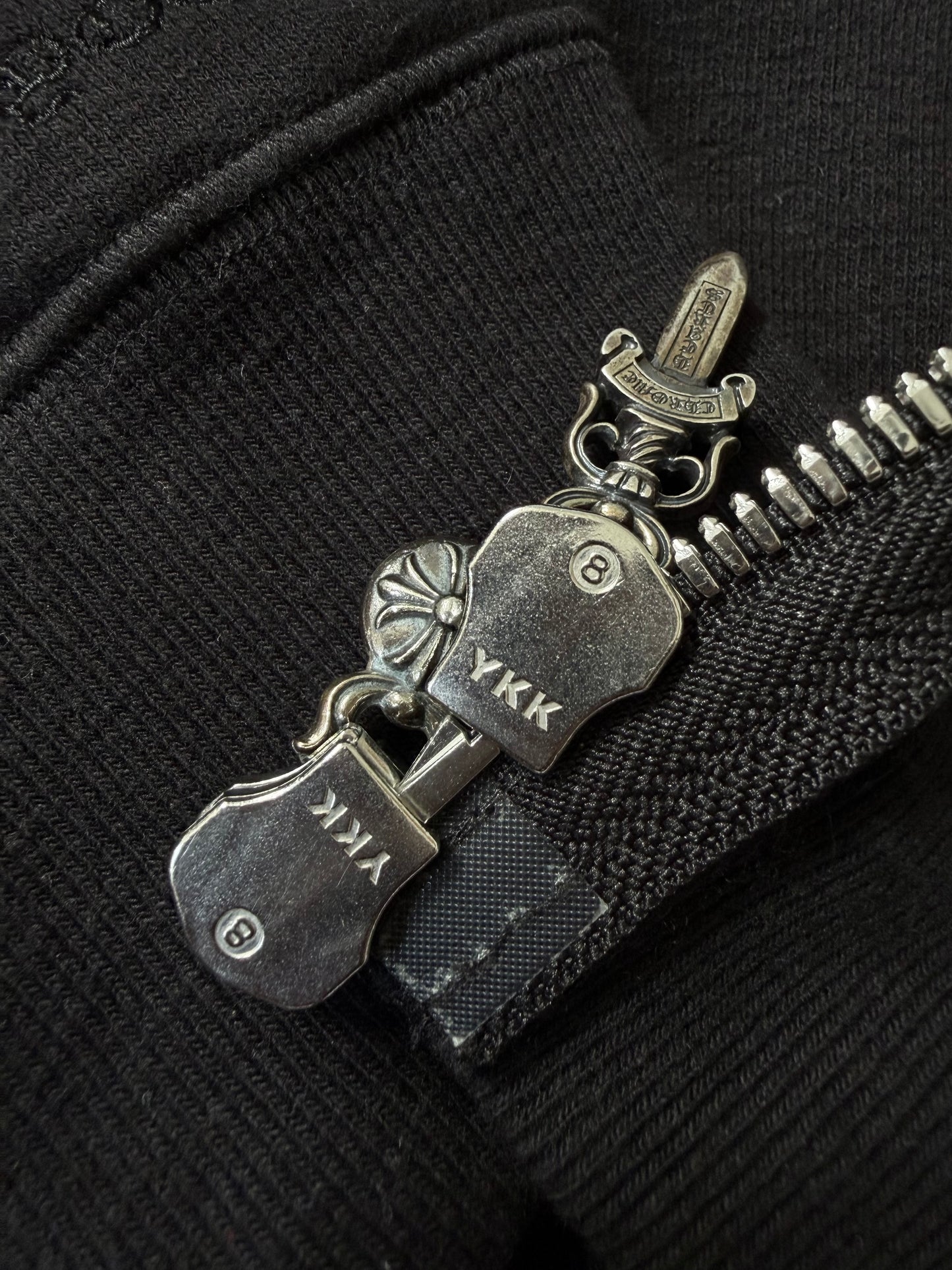 Chrome Hearts Black Leather Cross Patch Zip Up Hoodie