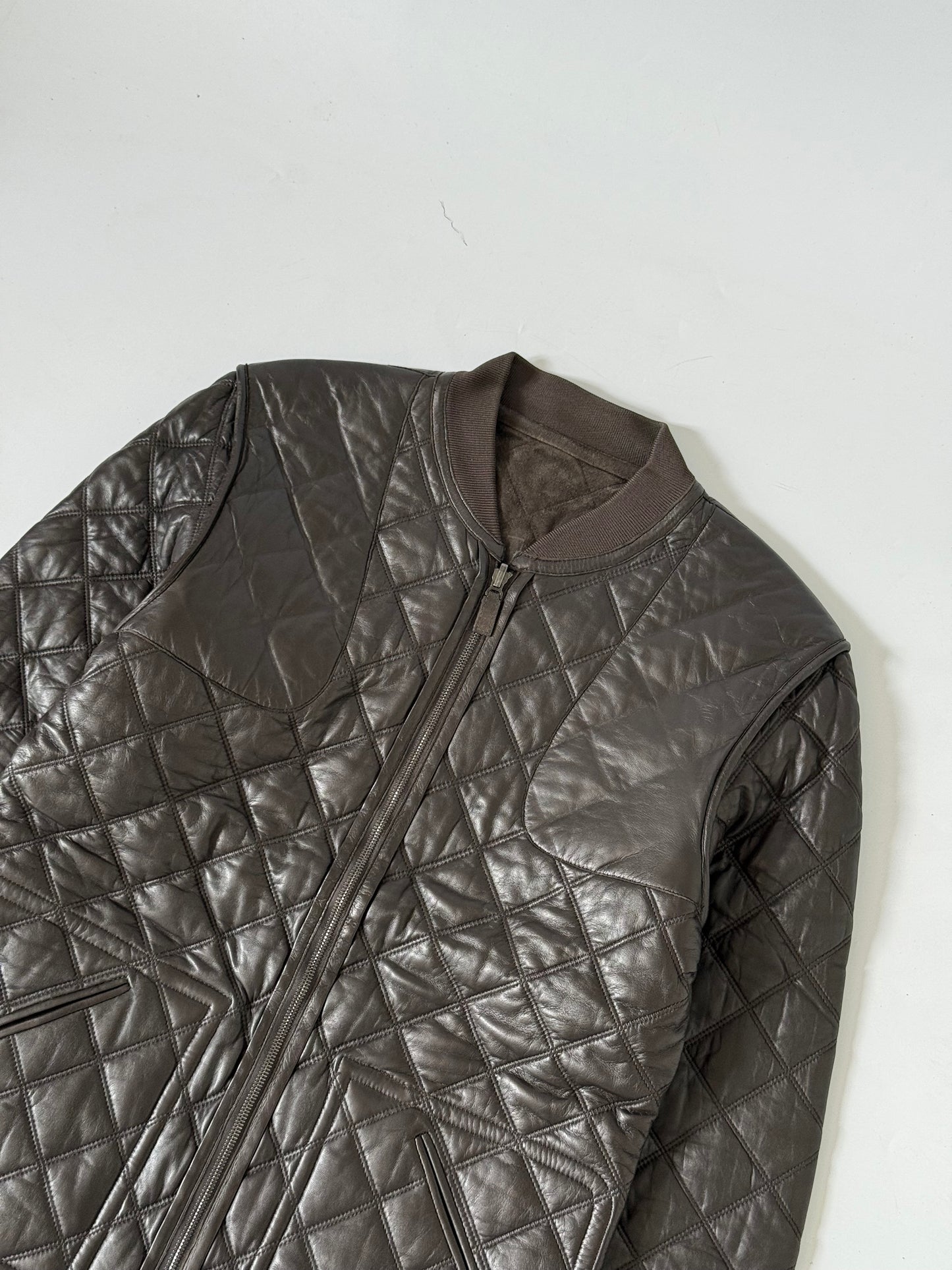 Gucci Archive Brown Reversible Quilted Leather Jacket Suede
