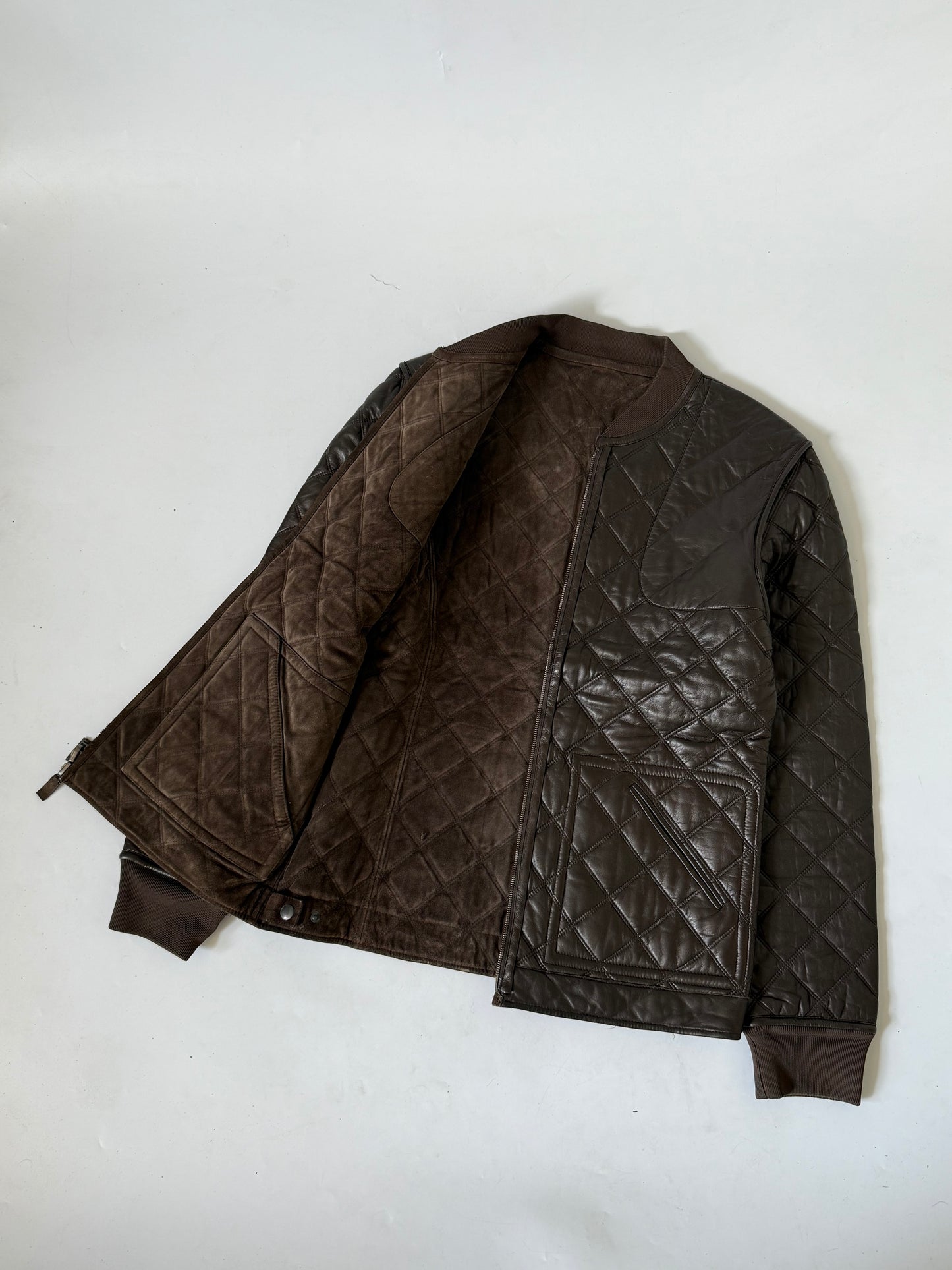 Gucci Archive Brown Reversible Quilted Leather Jacket Suede