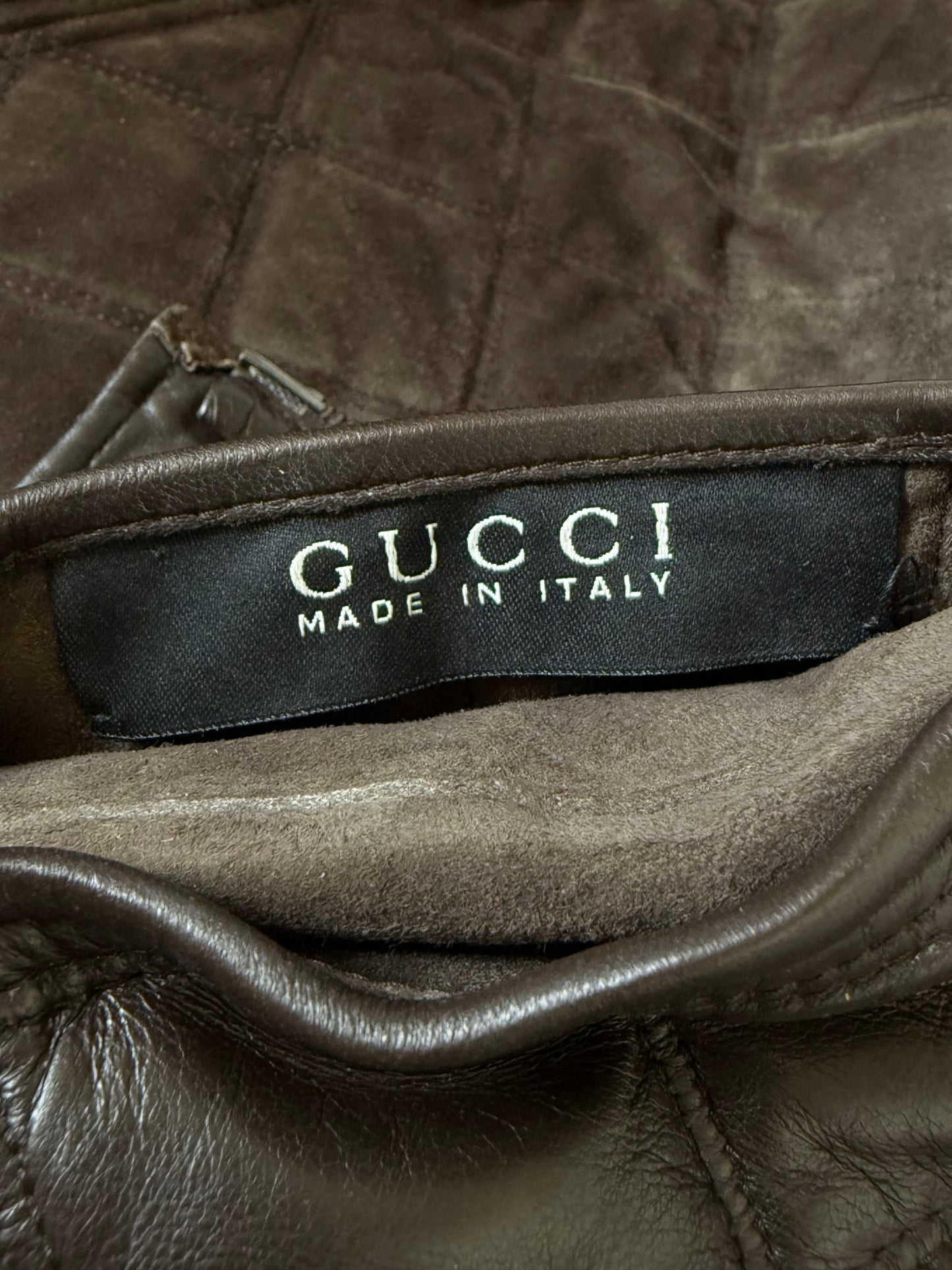 Gucci Archive Brown Reversible Quilted Leather Jacket Suede