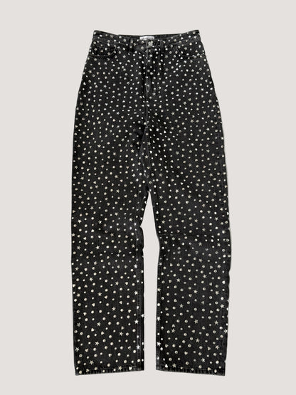 Balenciaga Black Denim Pants Silver Studded Embellishments