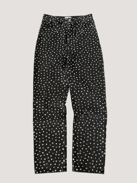 Balenciaga Black Denim Pants Silver Studded Embellishments