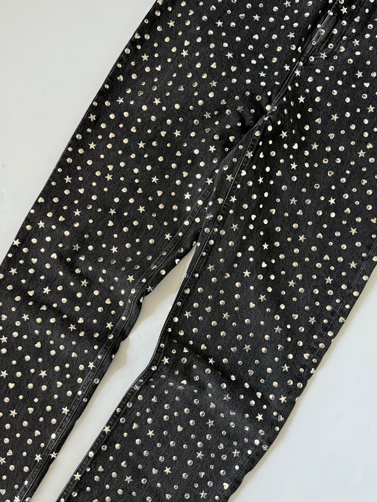 Balenciaga Black Denim Pants Silver Studded Embellishments