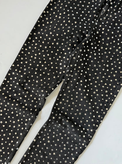 Balenciaga Black Denim Pants Silver Studded Embellishments