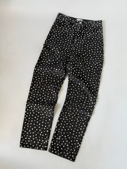Balenciaga Black Denim Pants Silver Studded Embellishments