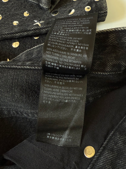 Balenciaga Black Denim Pants Silver Studded Embellishments