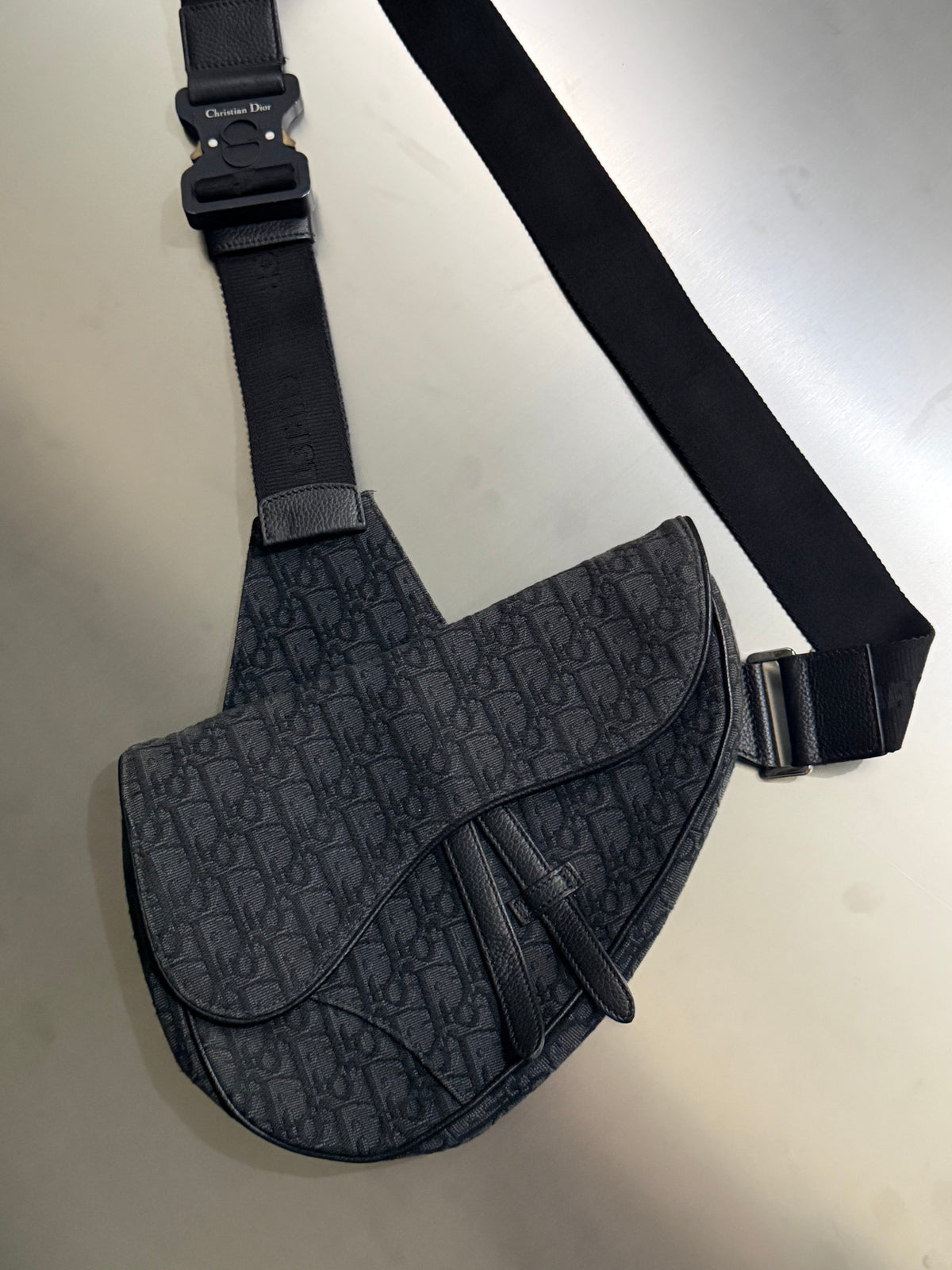 Christian Dior Black Oblique Mens Saddle Bag