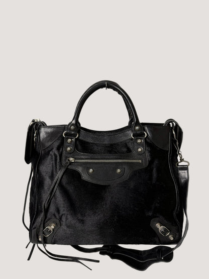 Balenciaga Vélo Black Pony Hair Classic Silver Hardware City