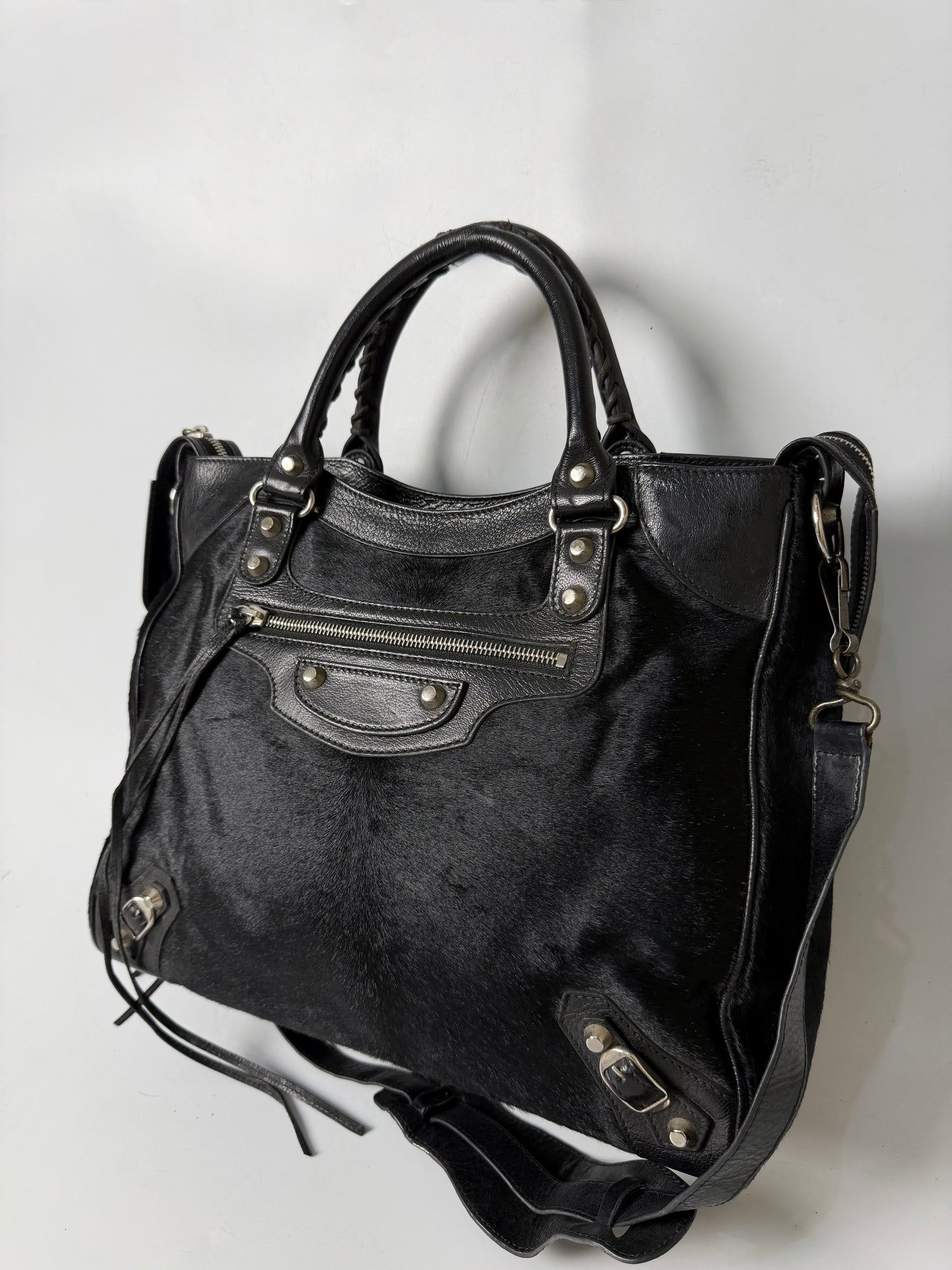 Balenciaga Vélo Black Pony Hair Classic Silver Hardware City