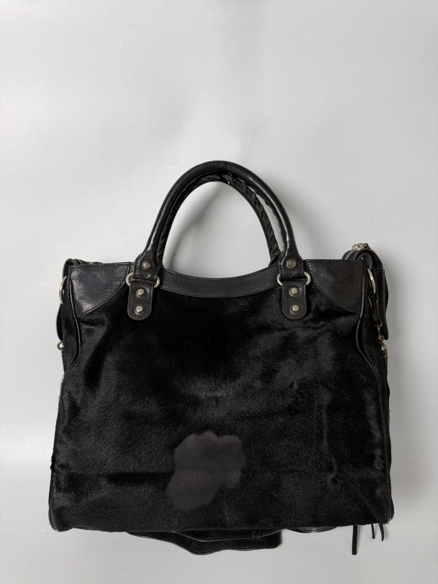 Balenciaga Vélo Black Pony Hair Classic Silver Hardware City
