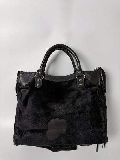 Balenciaga Vélo Black Pony Hair Classic Silver Hardware City