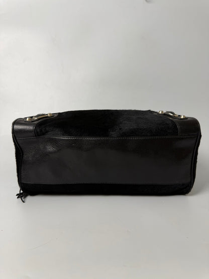 Balenciaga Vélo Black Pony Hair Classic Silver Hardware City