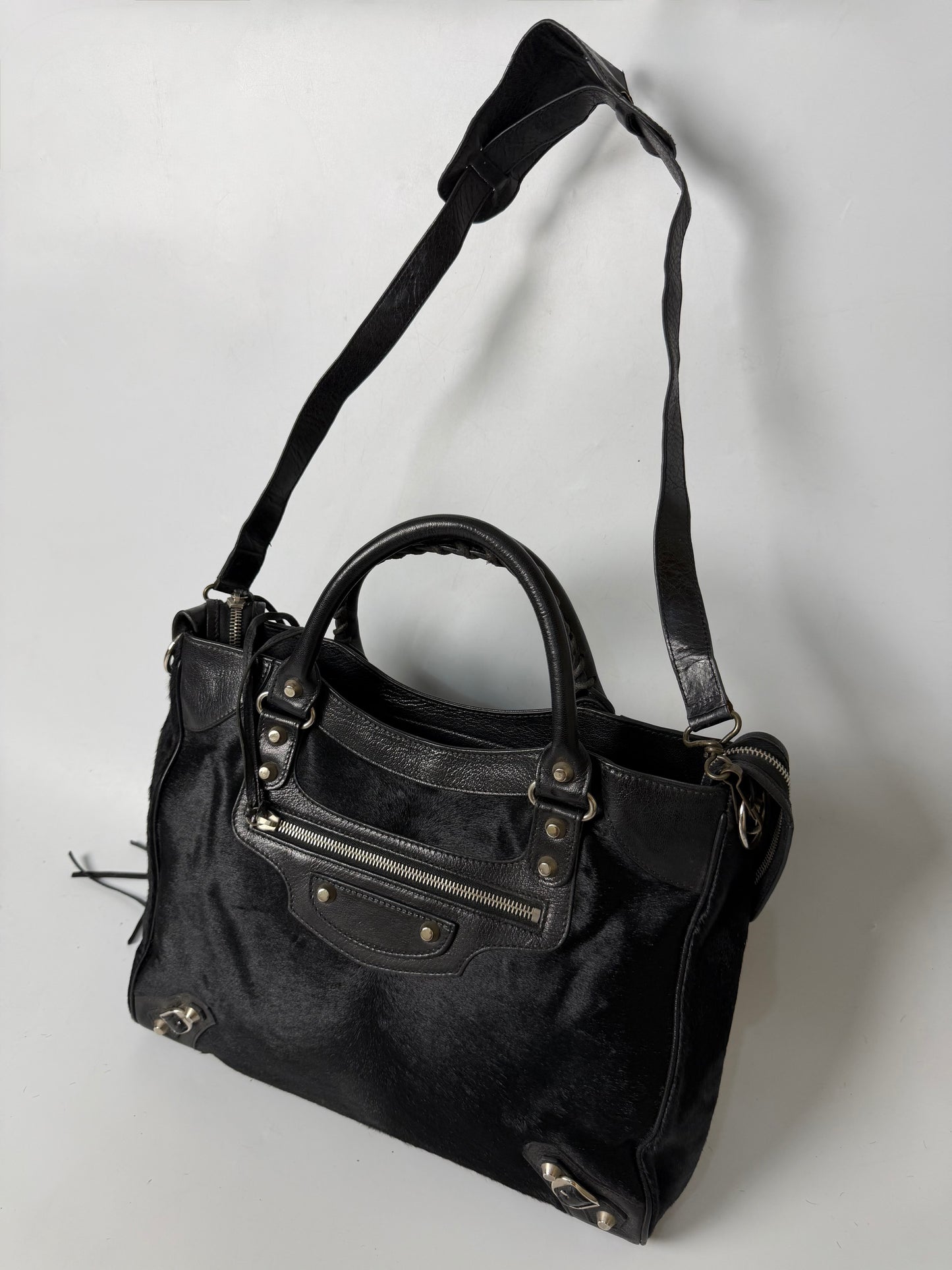 Balenciaga Vélo Black Pony Hair Classic Silver Hardware City