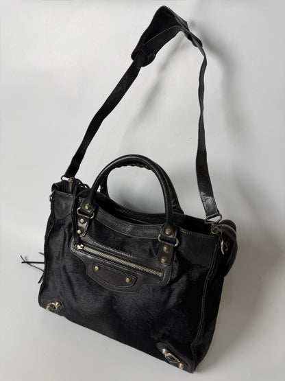 Balenciaga Vélo Black Pony Hair Classic Silver Hardware City
