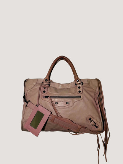 2000’s Balenciaga Parme Pink Lizard Embossed City Bag