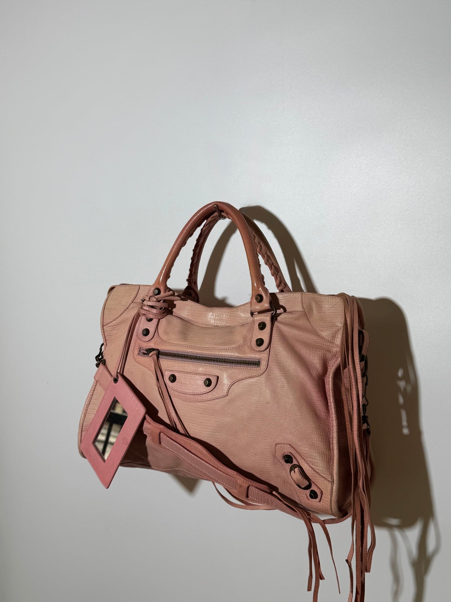 2000’s Balenciaga Parme Pink Lizard Embossed City Bag