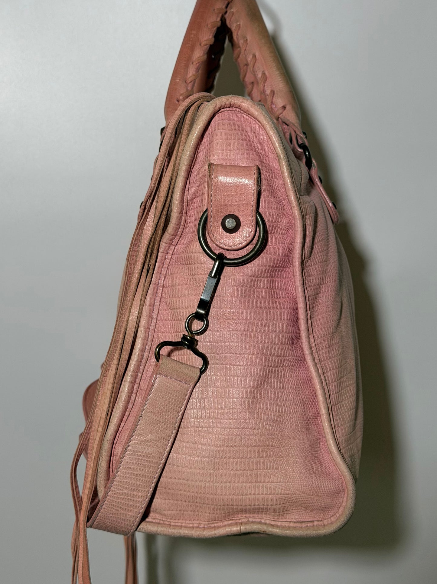 2000’s Balenciaga Parme Pink Lizard Embossed City Bag