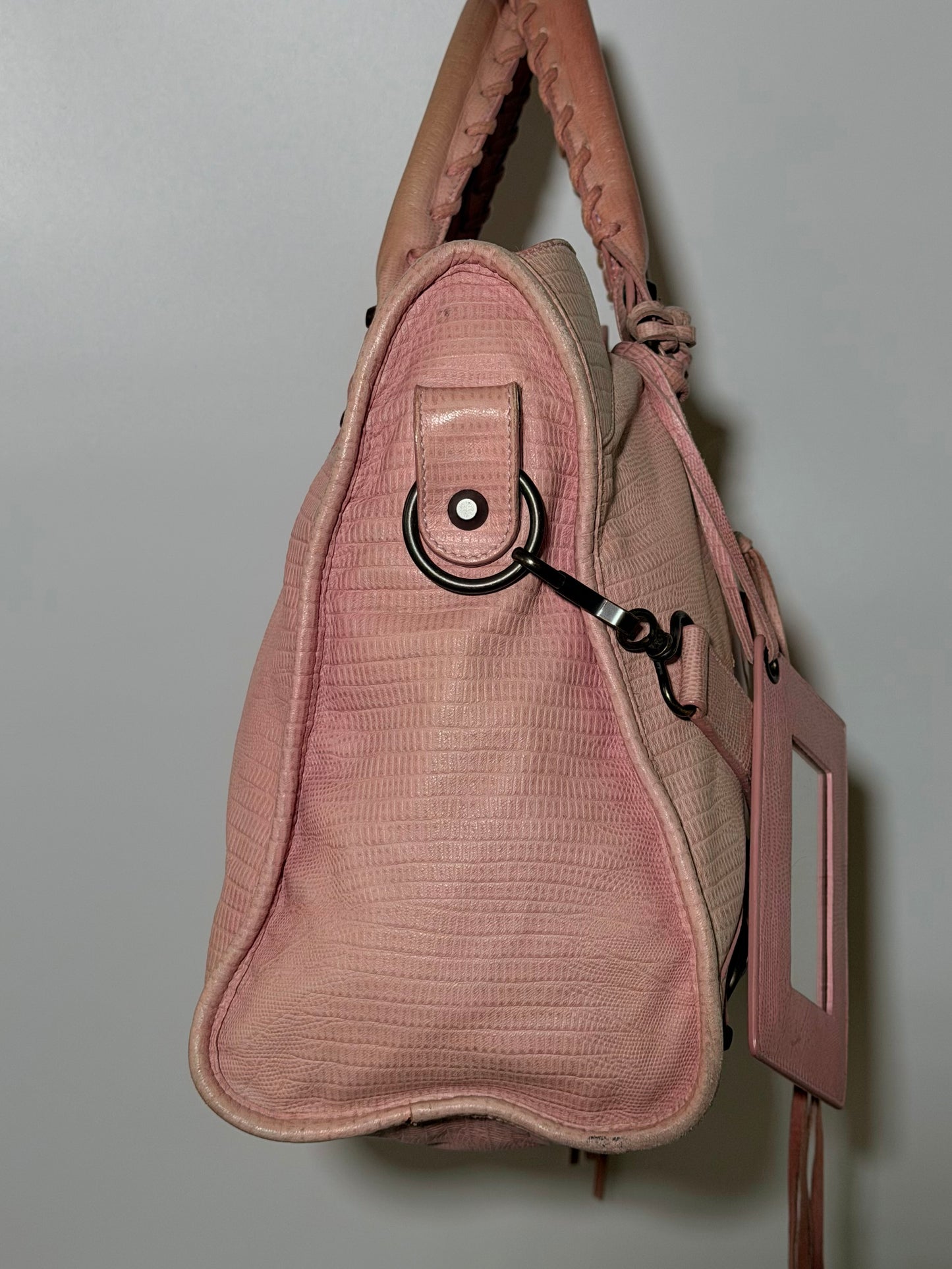 2000’s Balenciaga Parme Pink Lizard Embossed City Bag