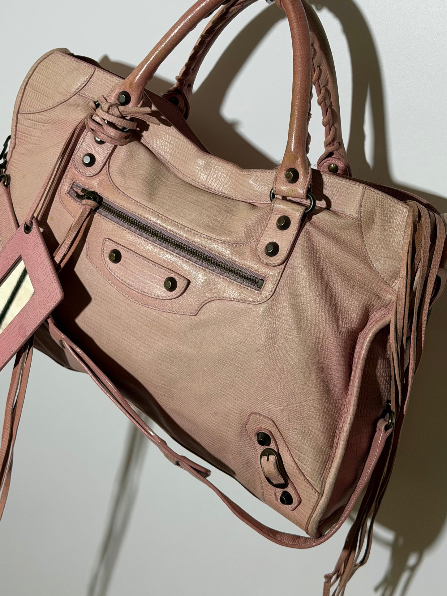 2000’s Balenciaga Parme Pink Lizard Embossed City Bag