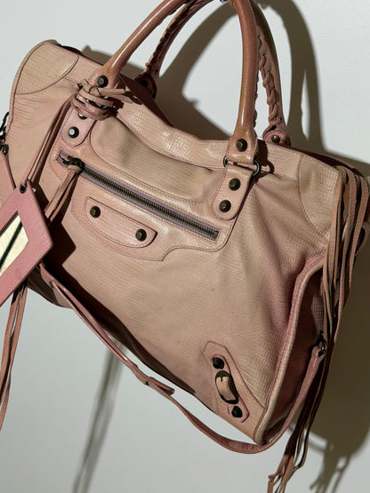 2000’s Balenciaga Parme Pink Lizard Embossed City Bag