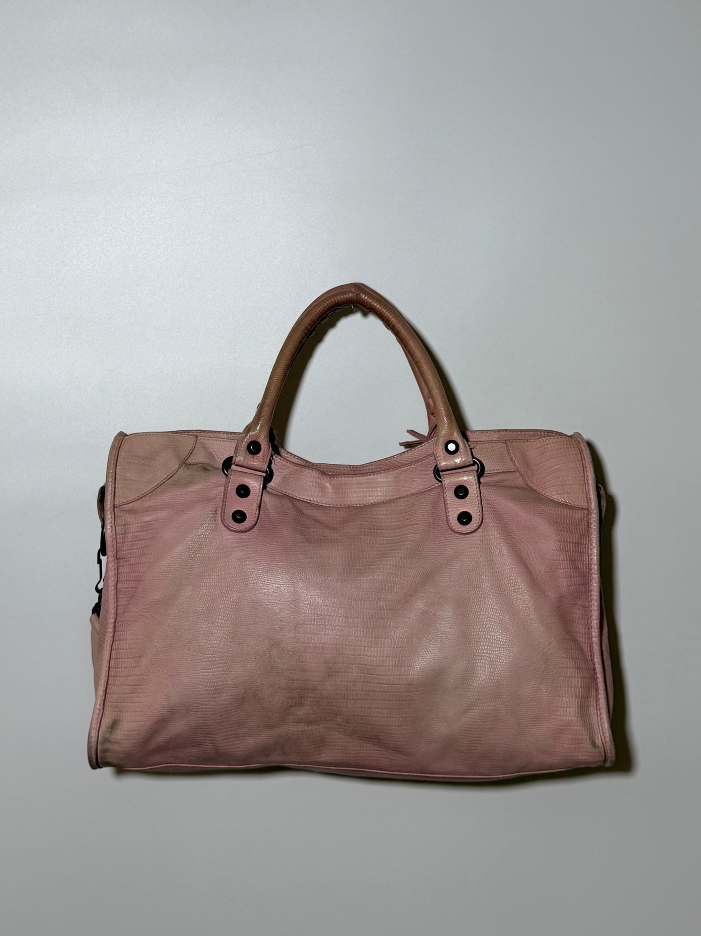 2000’s Balenciaga Parme Pink Lizard Embossed City Bag