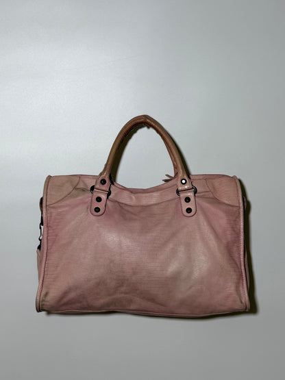 2000’s Balenciaga Parme Pink Lizard Embossed City Bag