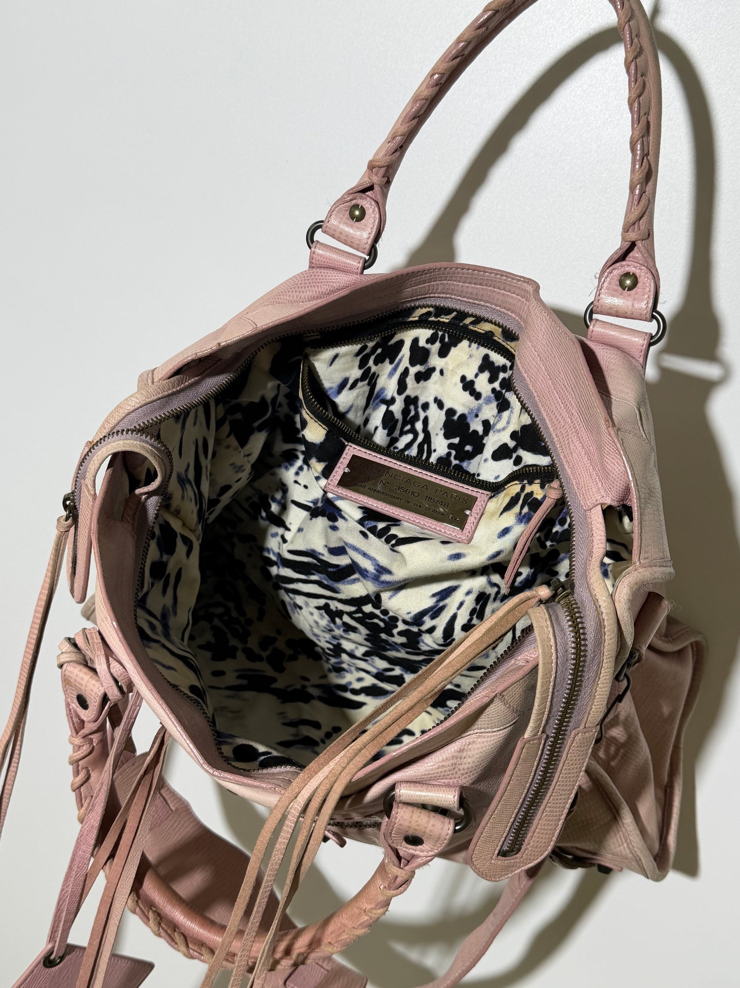2000’s Balenciaga Parme Pink Lizard Embossed City Bag
