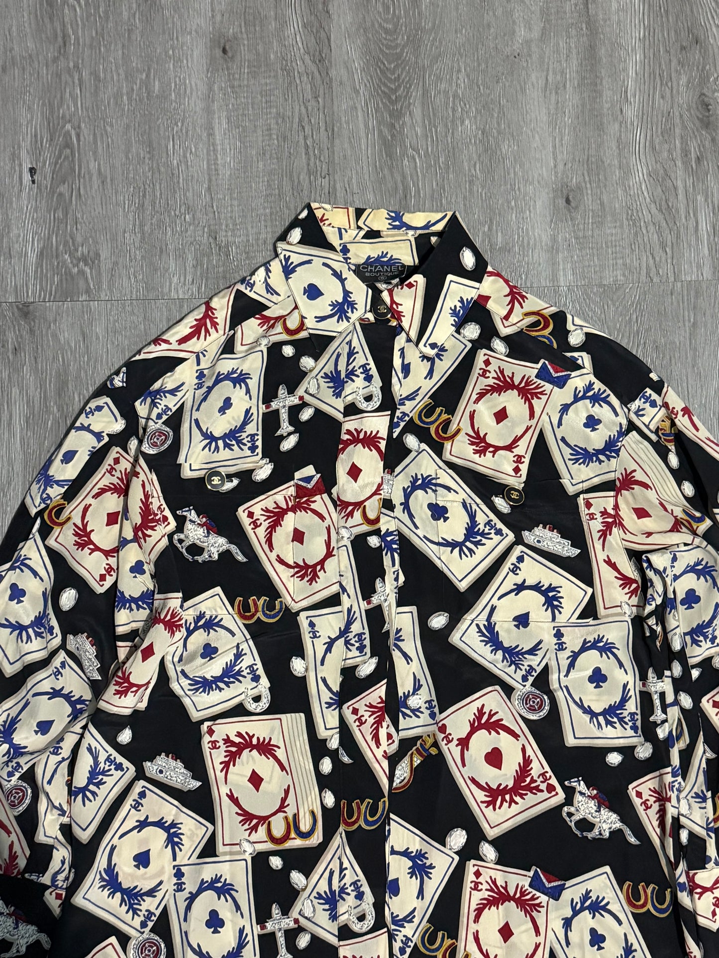 Chanel Card Print Silk Shirt