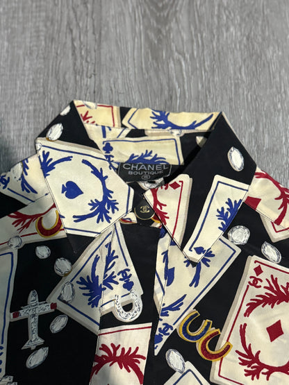 Chanel Card Print Silk Shirt