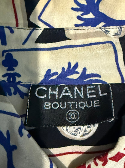Chanel Card Print Silk Shirt