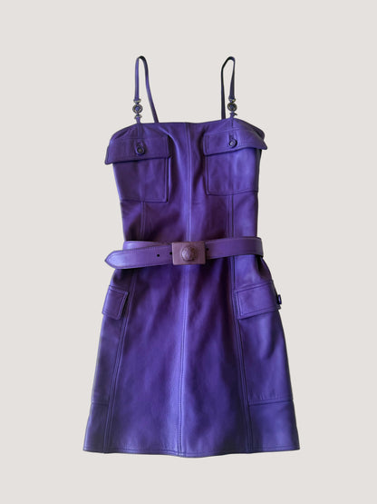 Gianni Versace 1996 F/W Purple Leather Belted Shift Dress