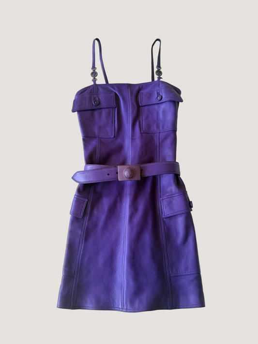 Gianni Versace 1996 F/W Purple Leather Belted Shift Dress